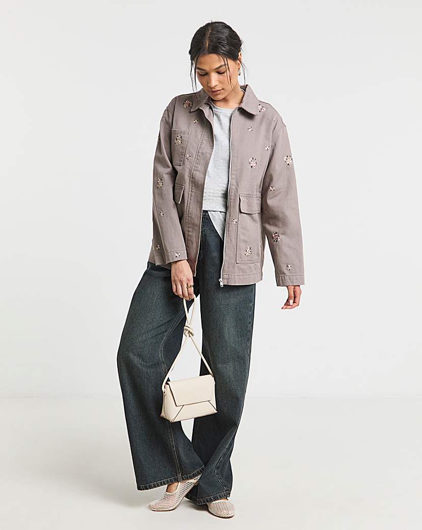 Floral Embriodered Utility Shacket