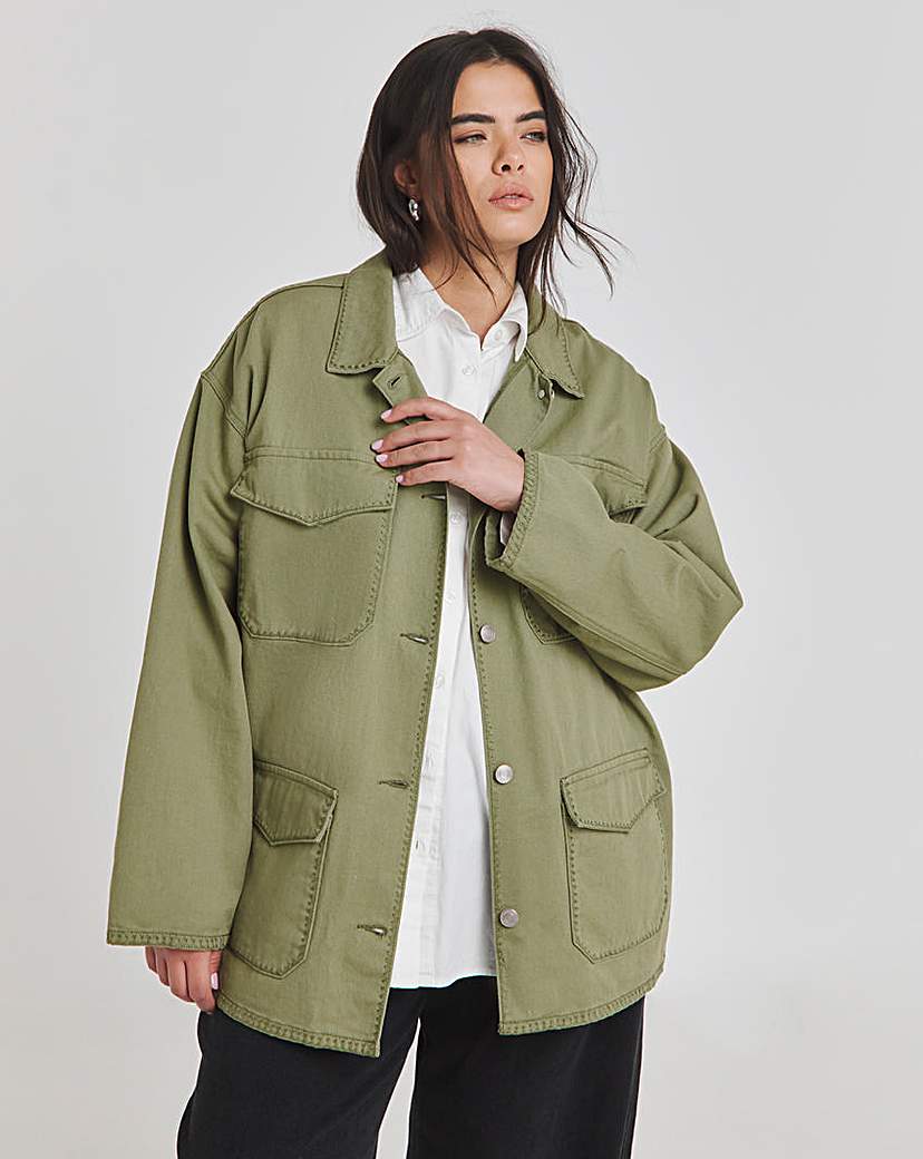Khaki Stitch Detail Utility Jacket