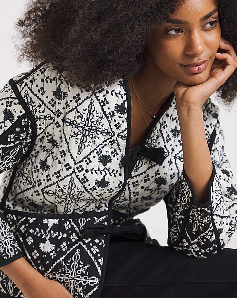 Reversible Mono Print Tie Front Jacket