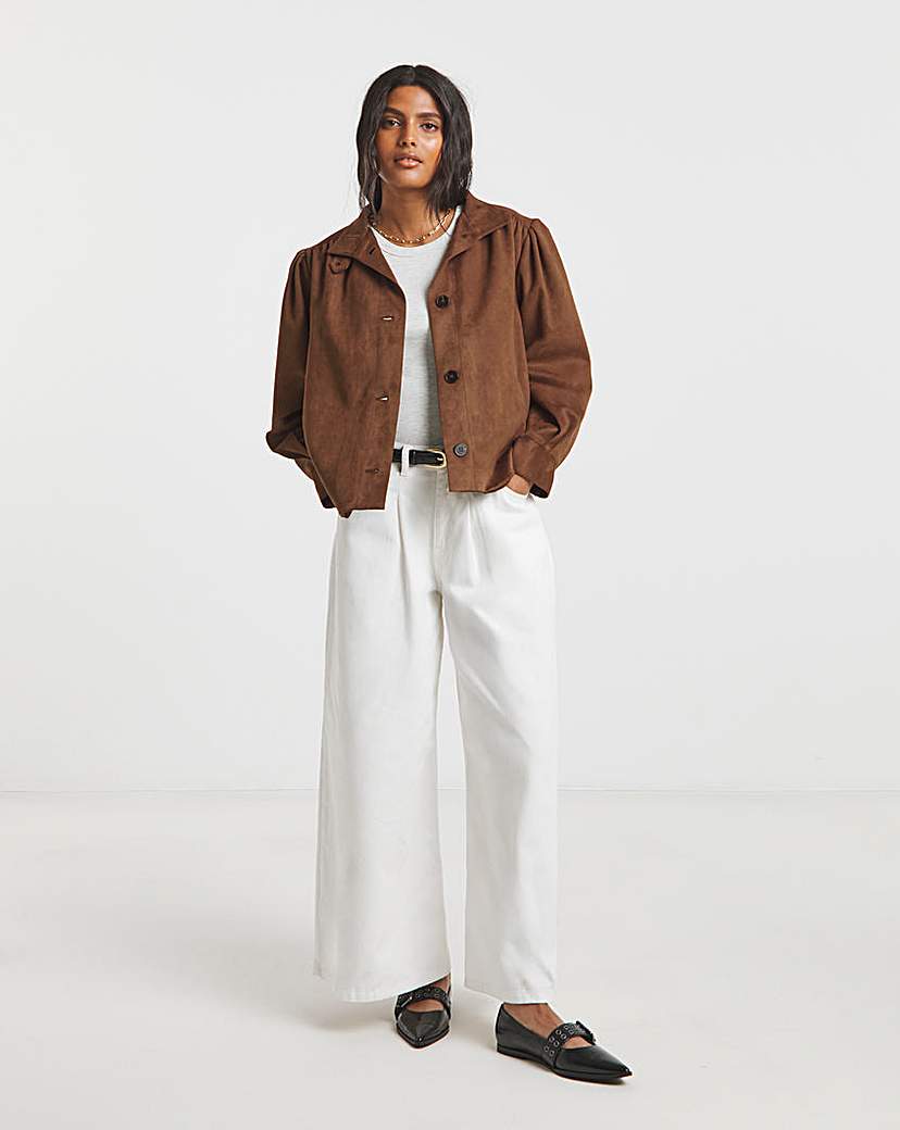 Tan Funnel Neck Suedette Jacket