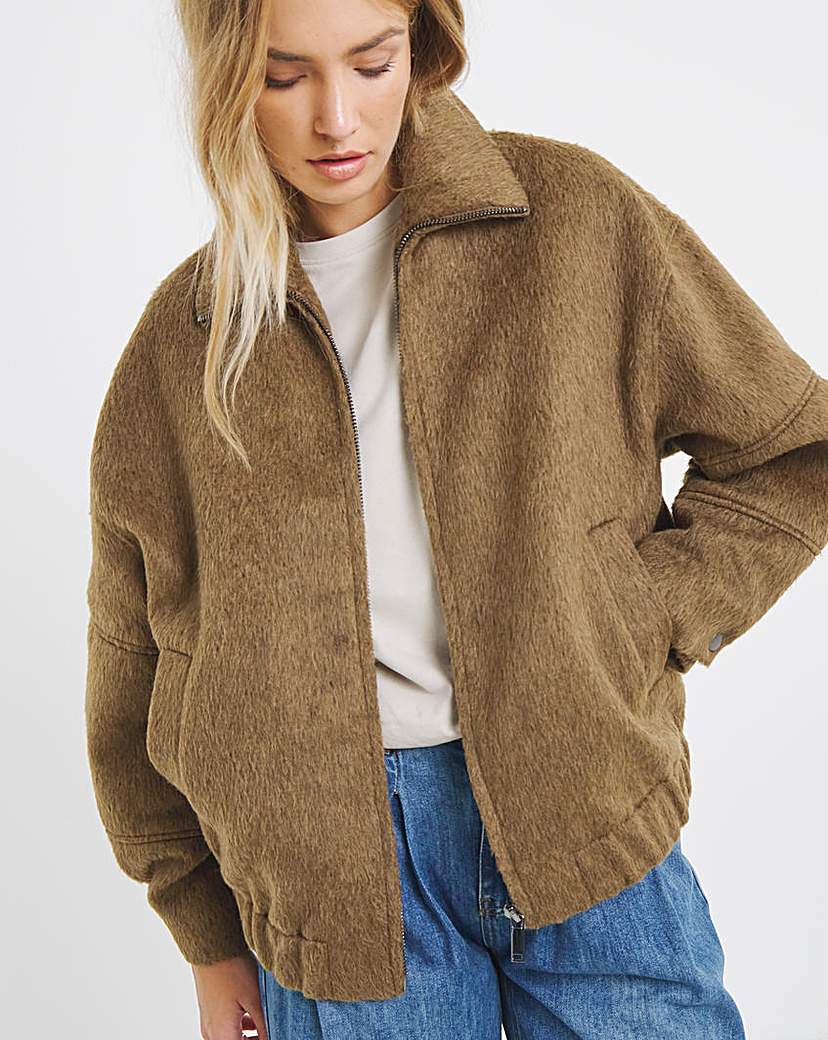 New In - SBE Neutral Seamed Faux Wool Bomber
