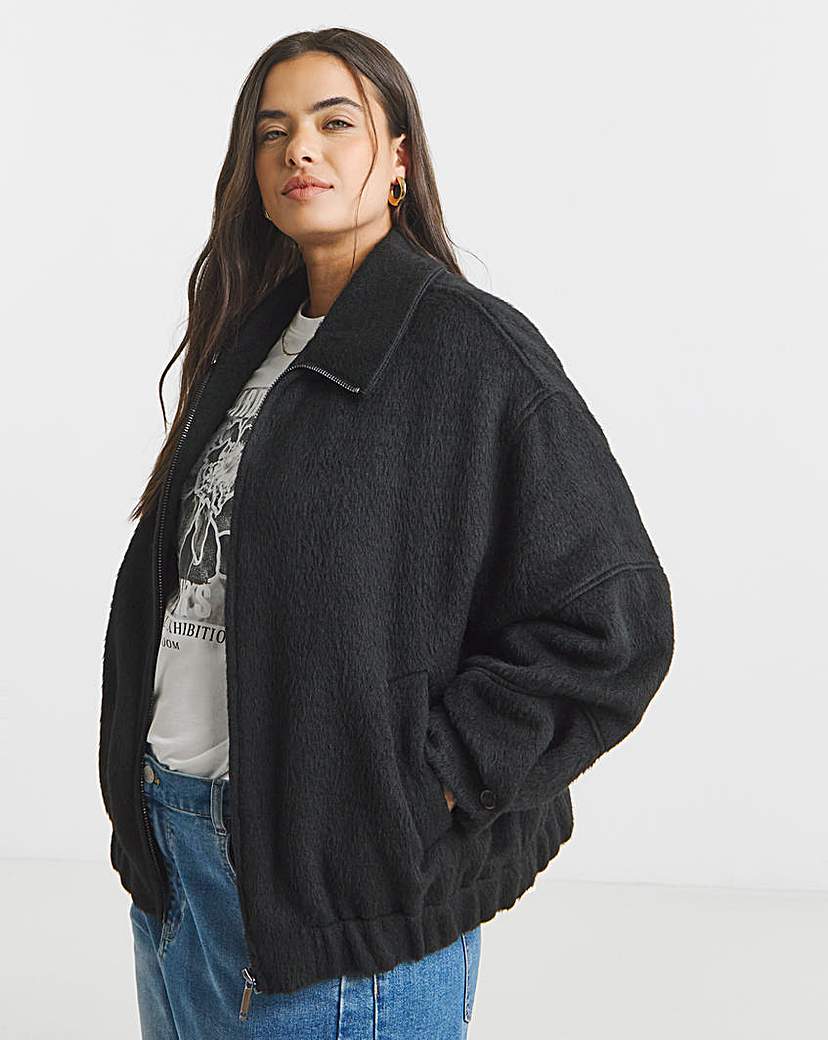 New In - Black Seamed Detail Faux Wool Bomber