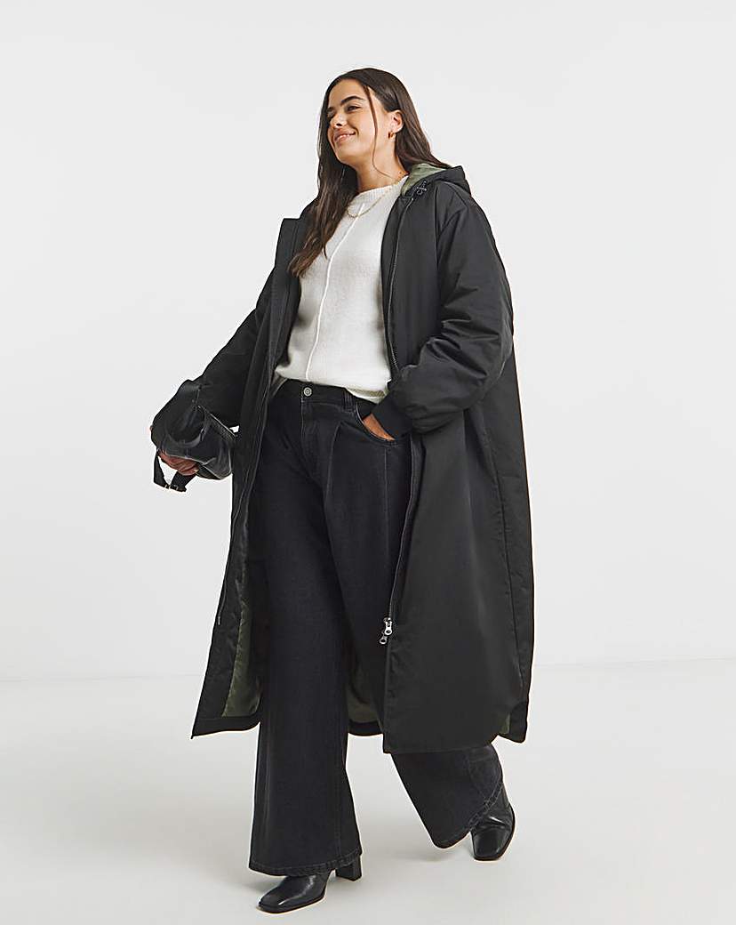 New In - SBE Black Hooded Longline Bomber