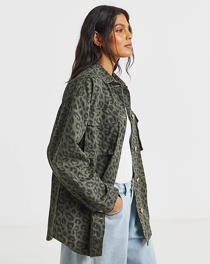 New In - Khaki Leopard Print Utility Shacket - Animal/Khaki