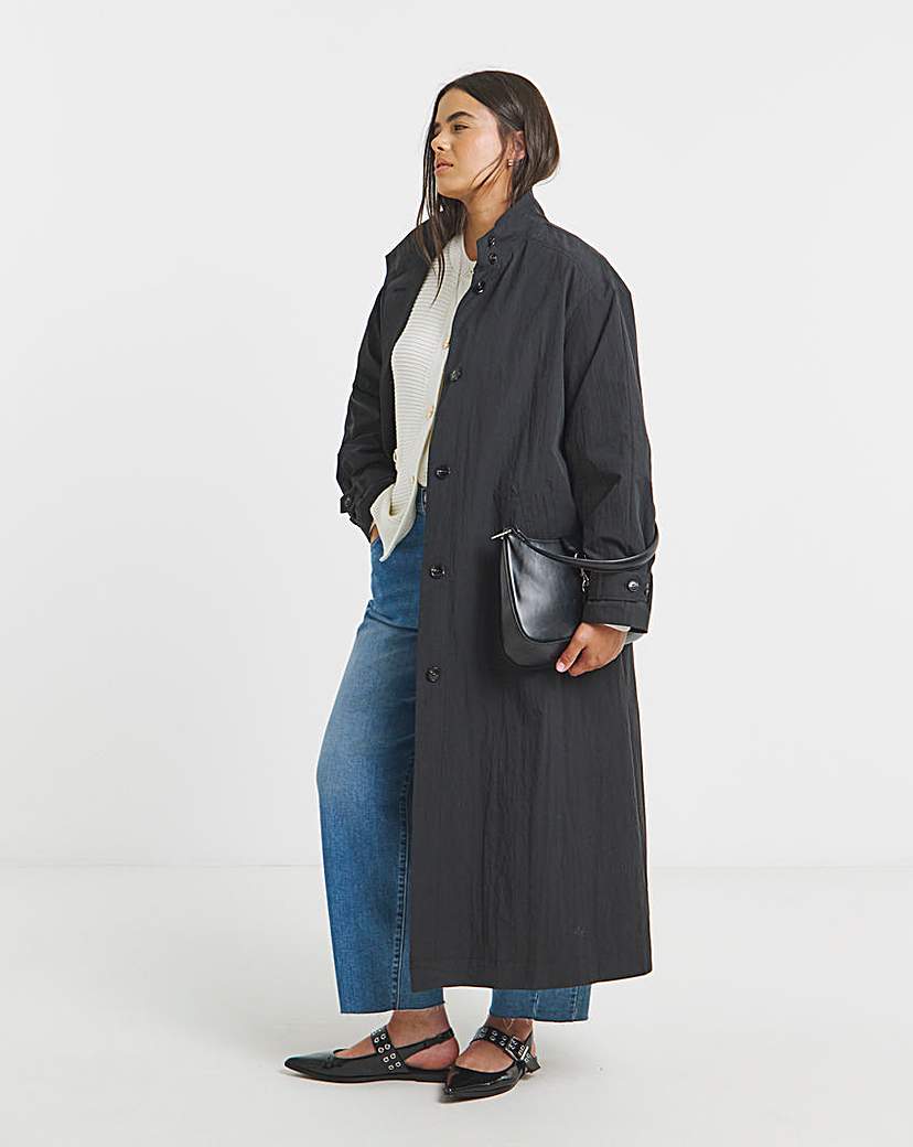 New In - Black Funnel Neck Longline Tech Parka