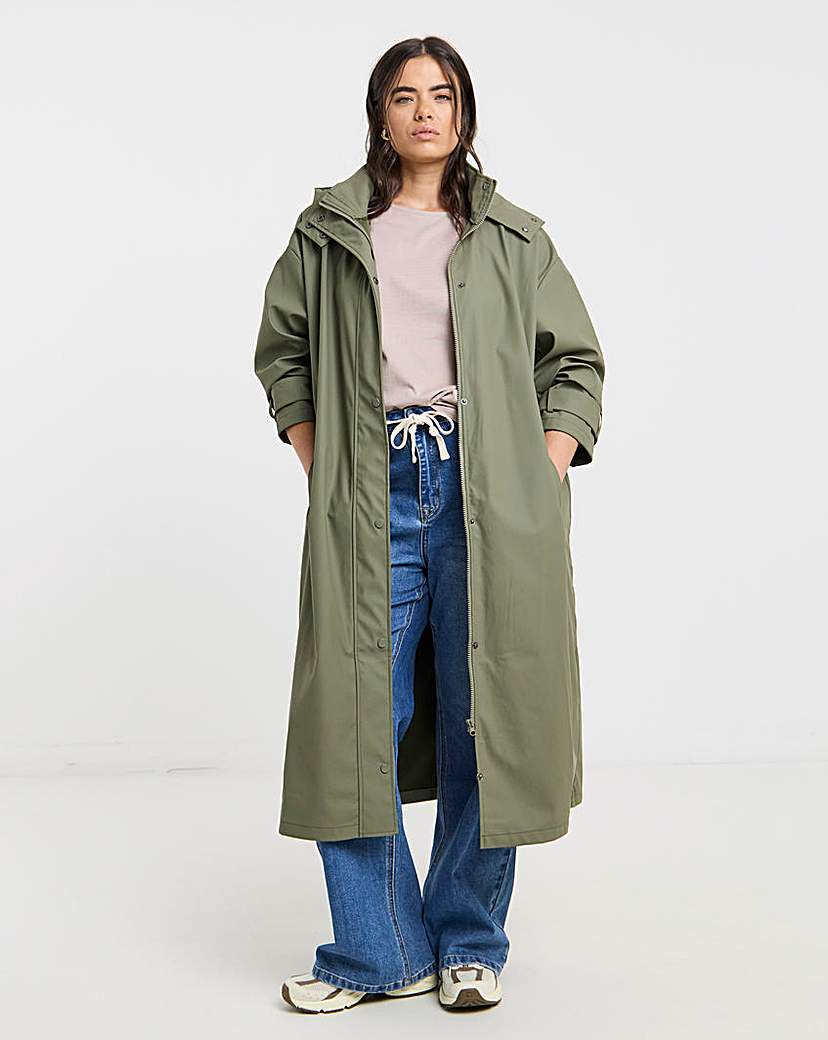 New In - Khaki Longline Rubberised Raincoat