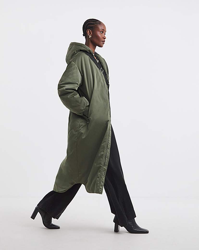 New In - Khaki Hooded Longline Bomber