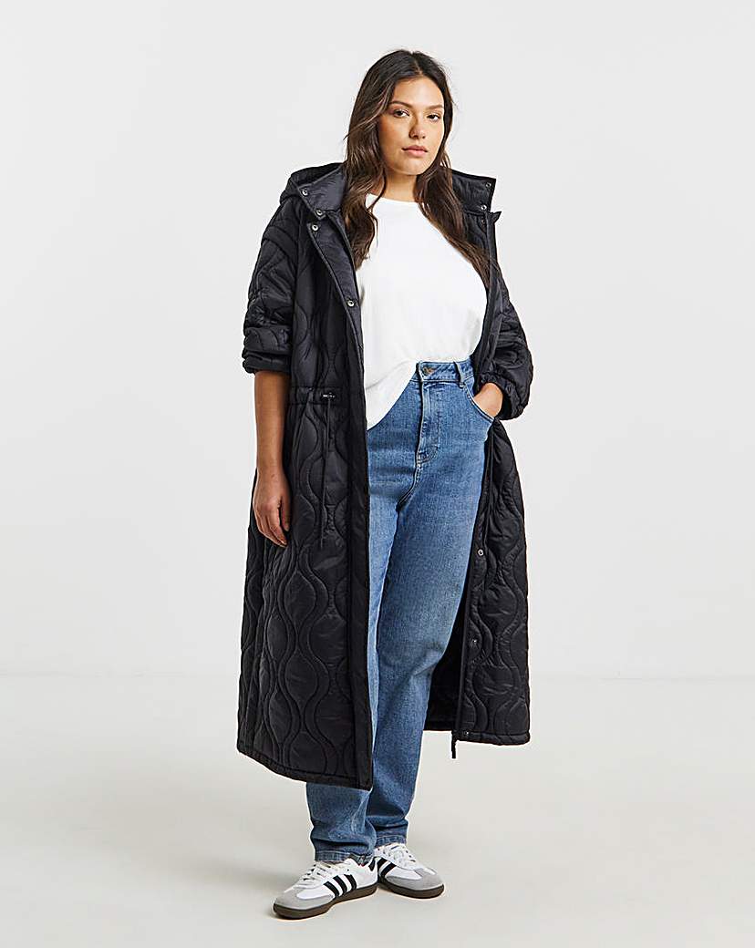 New In - Black Adjustable Waist Quilted Coat