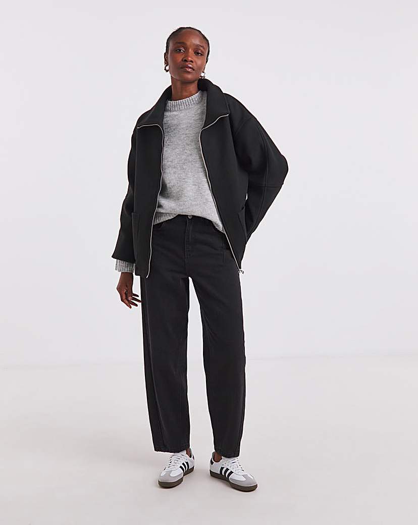 Black Zip Through Funnel Neck Jacket
