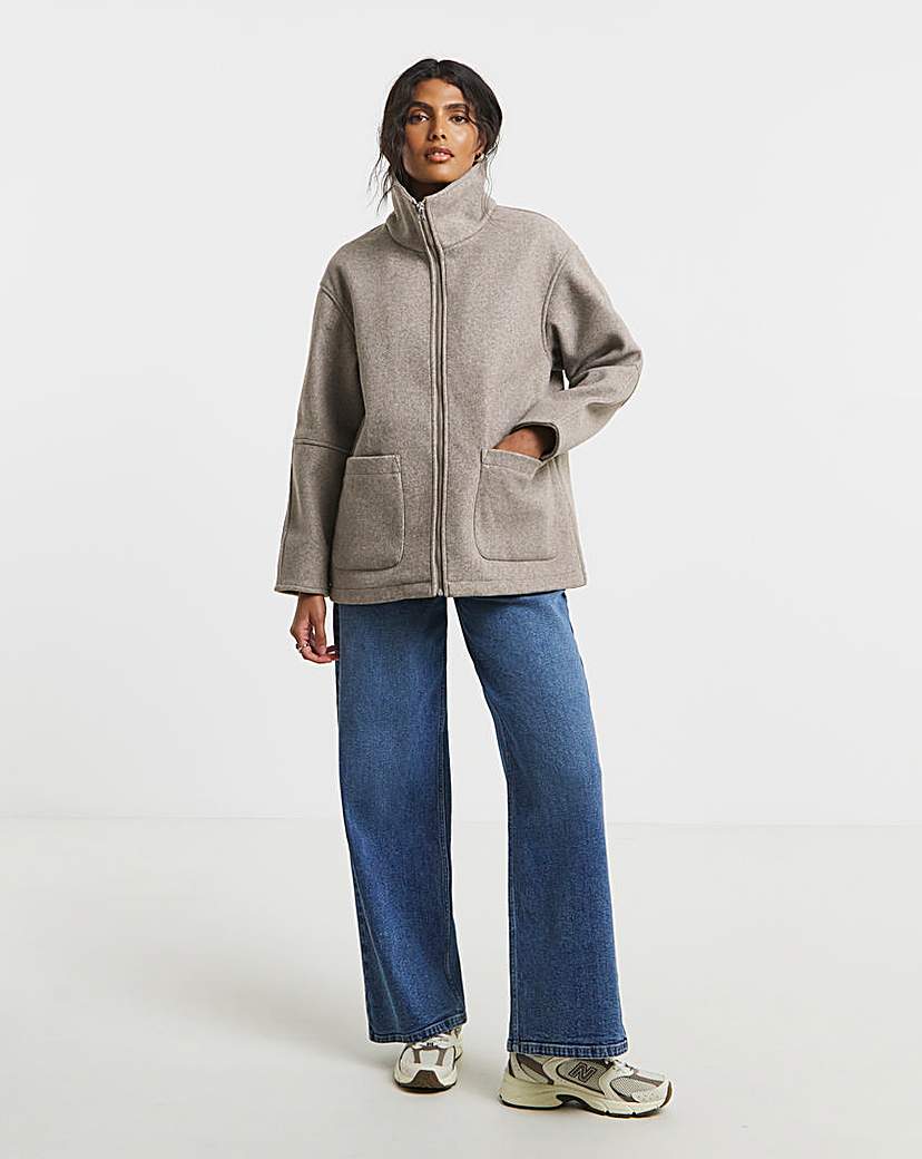 Neutral Zip Through Funnel Neck Jacket