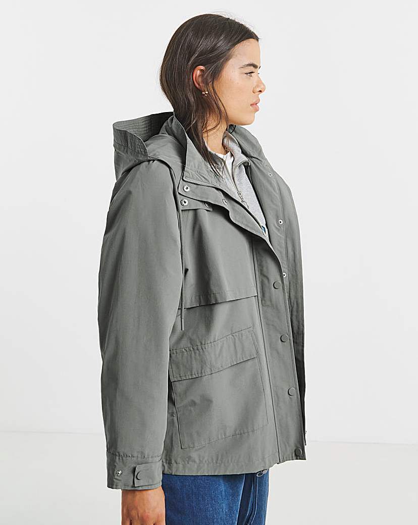 Grey Short Storm Flap Parka