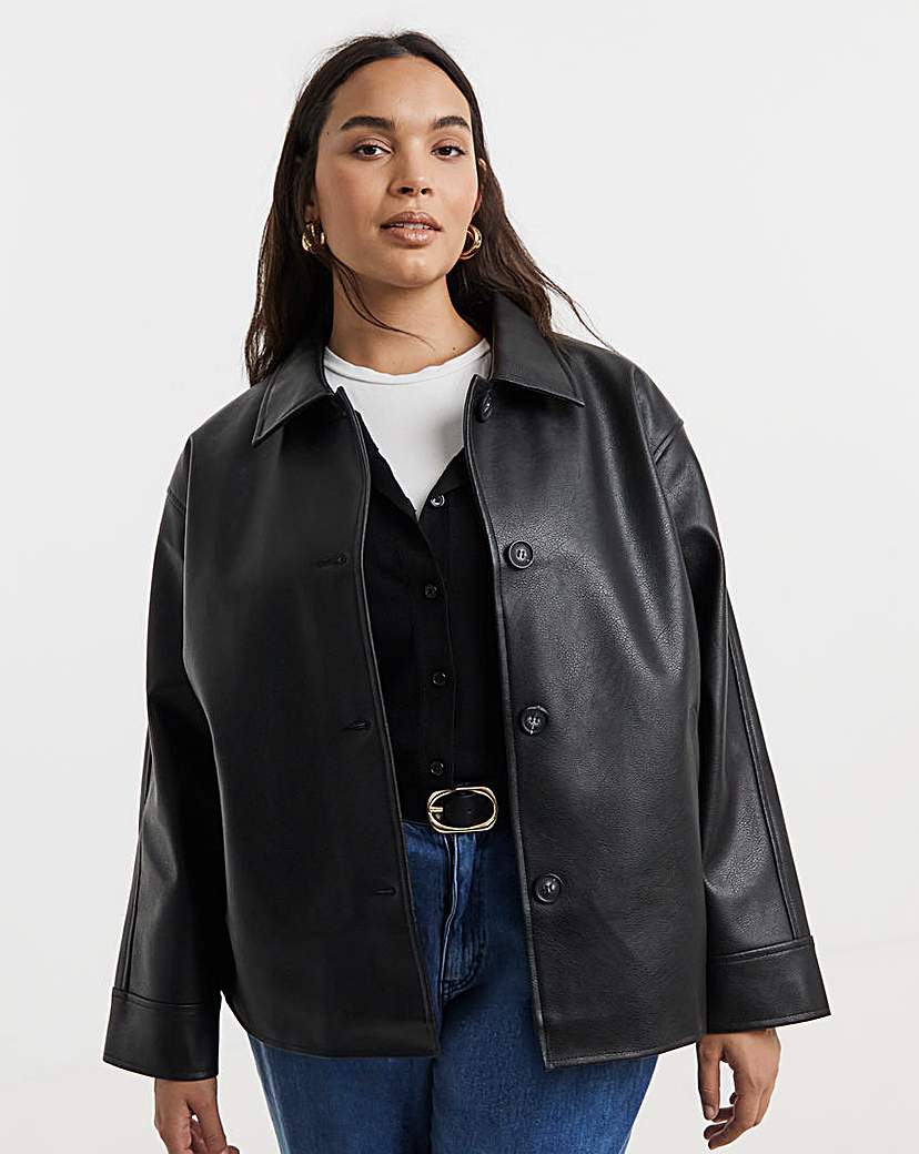 New In - Black Faux Leather Front Button Jacket