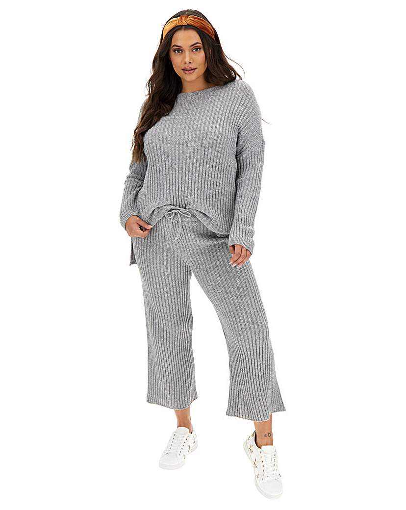 Image of Grey Marl Ribbed Culottes Co-ord
