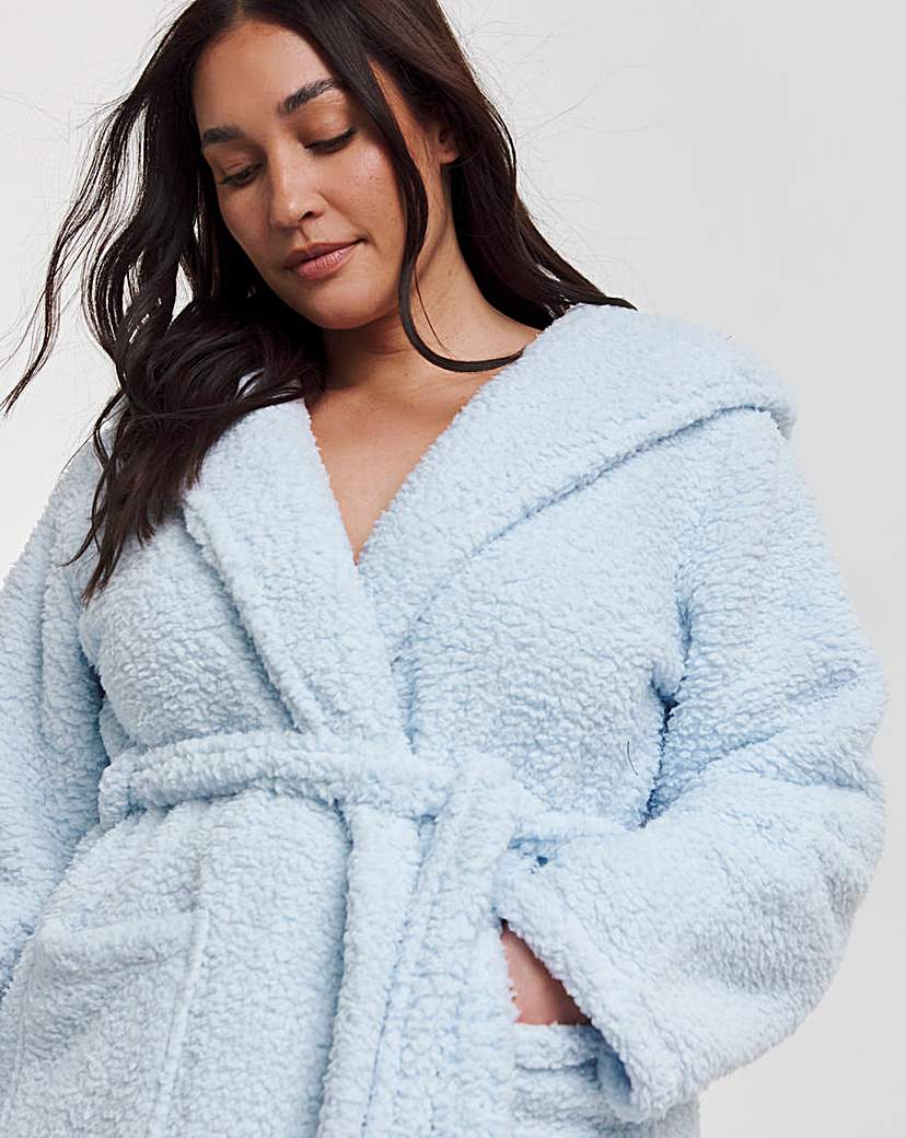 Short Sherpa Hooded Dressing Gown