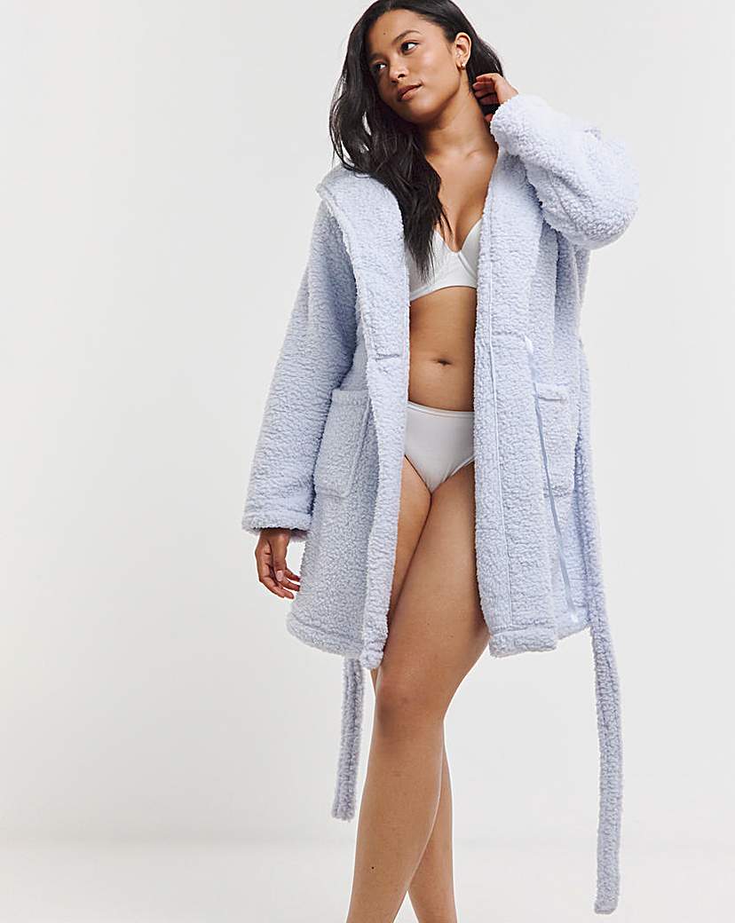 Short Sherpa Hooded Dressing Gown