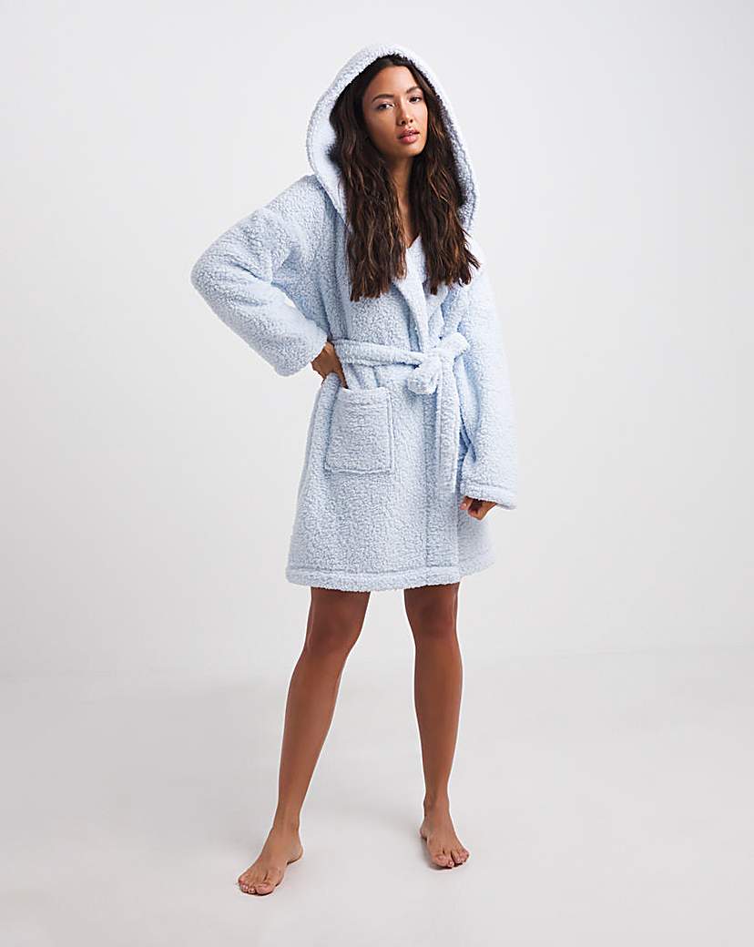 Short Sherpa Hooded Dressing Gown