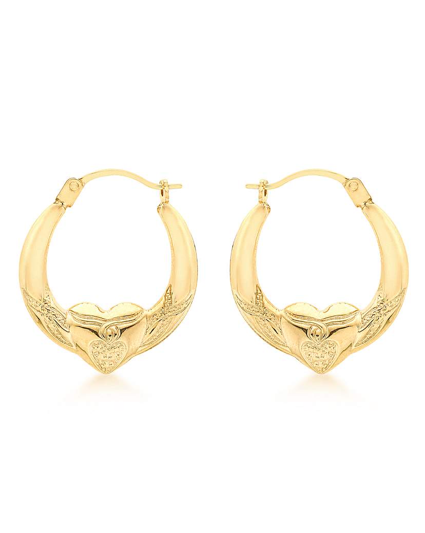 9Ct Gold Heart Creole Earrings