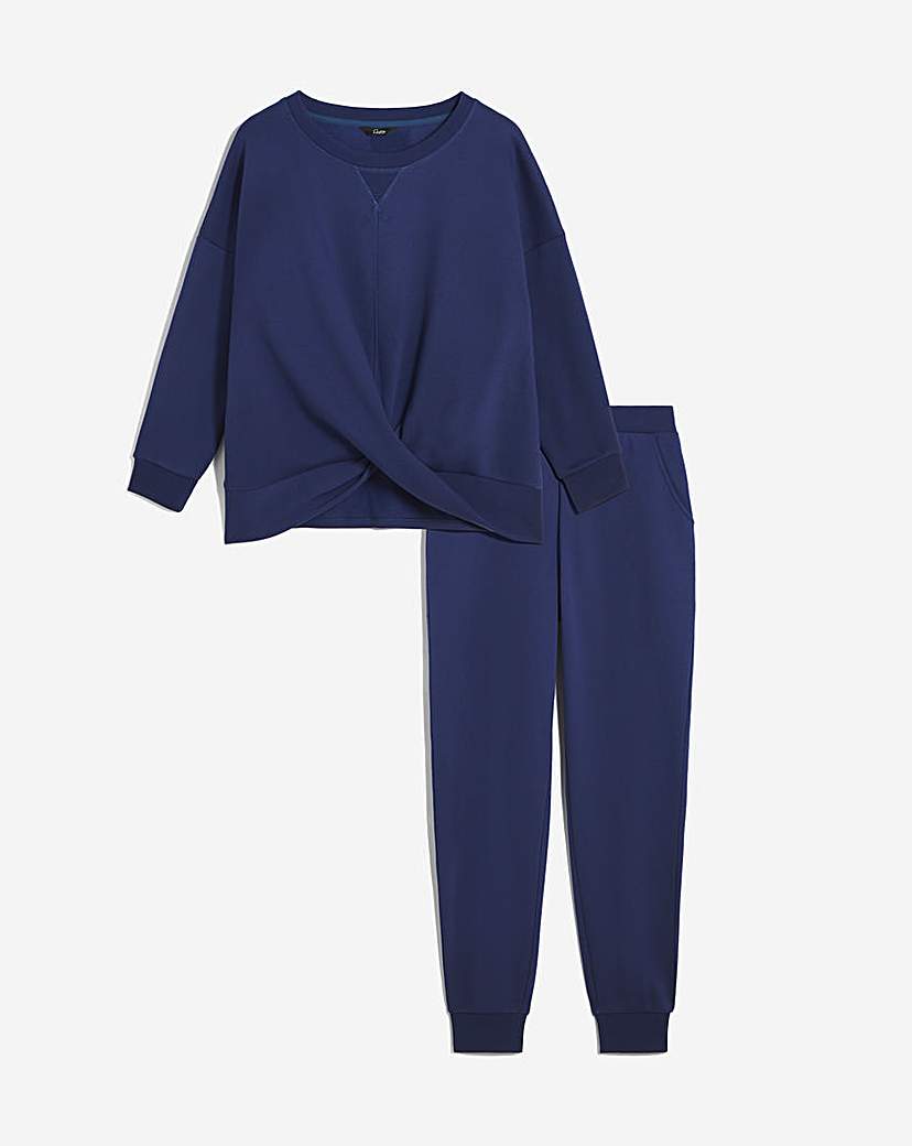 Soft Jersey Crossover Sweater Lounge Set - Navy