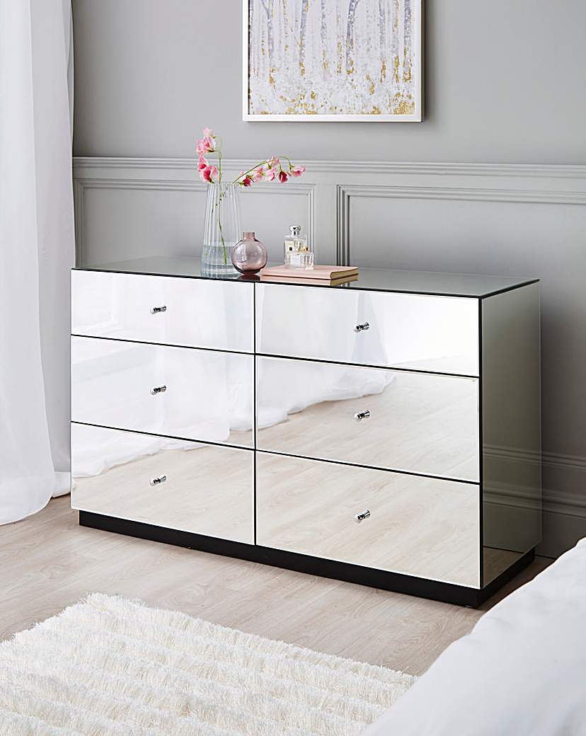 Deco Assembled Mirrored 6 Drawer Chest