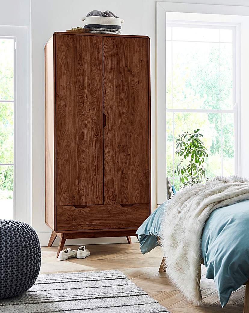 G&O Oslo 2 Door 1 Drawer Wardrobe - Walnut