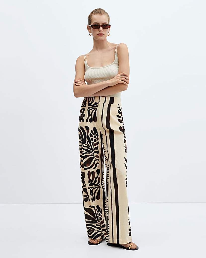 Mango Printed Cotton Linen Trousers