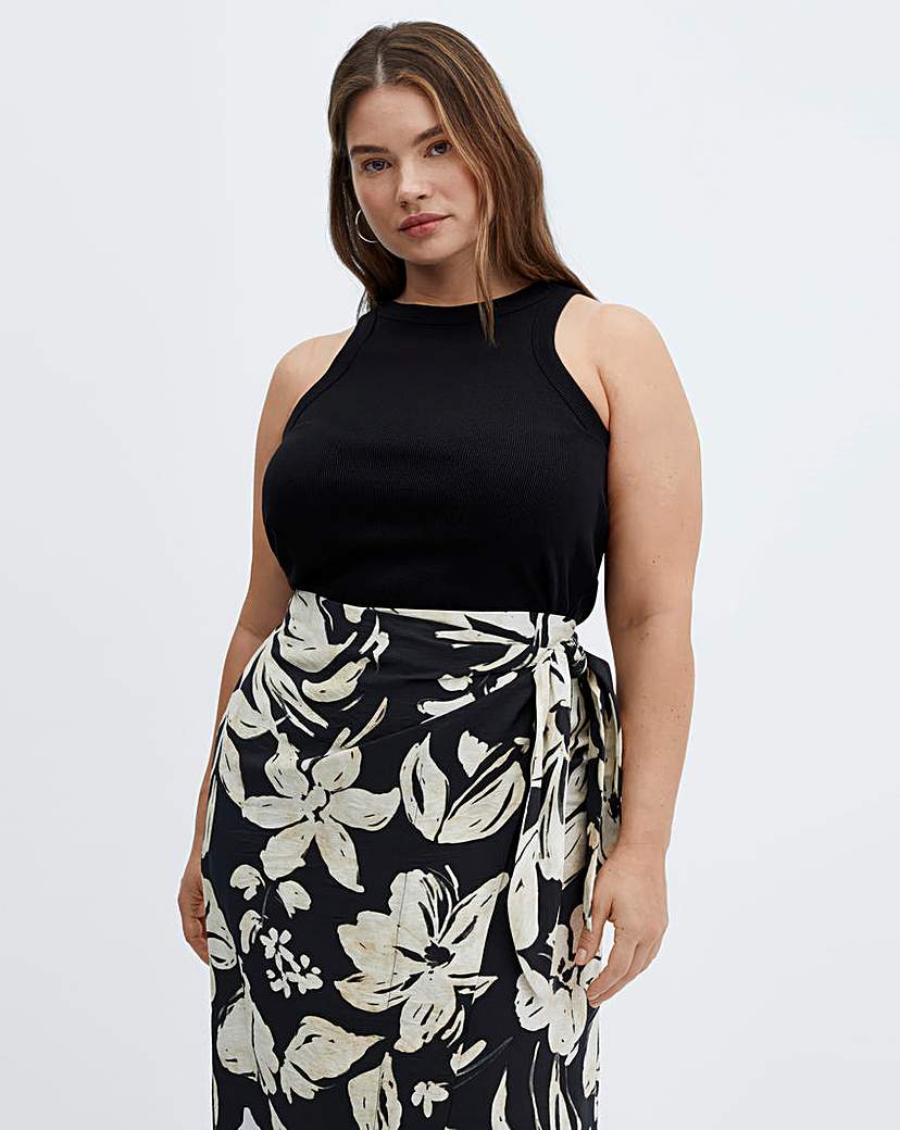 Mango Pareo Floral Wrap Midi Skirt