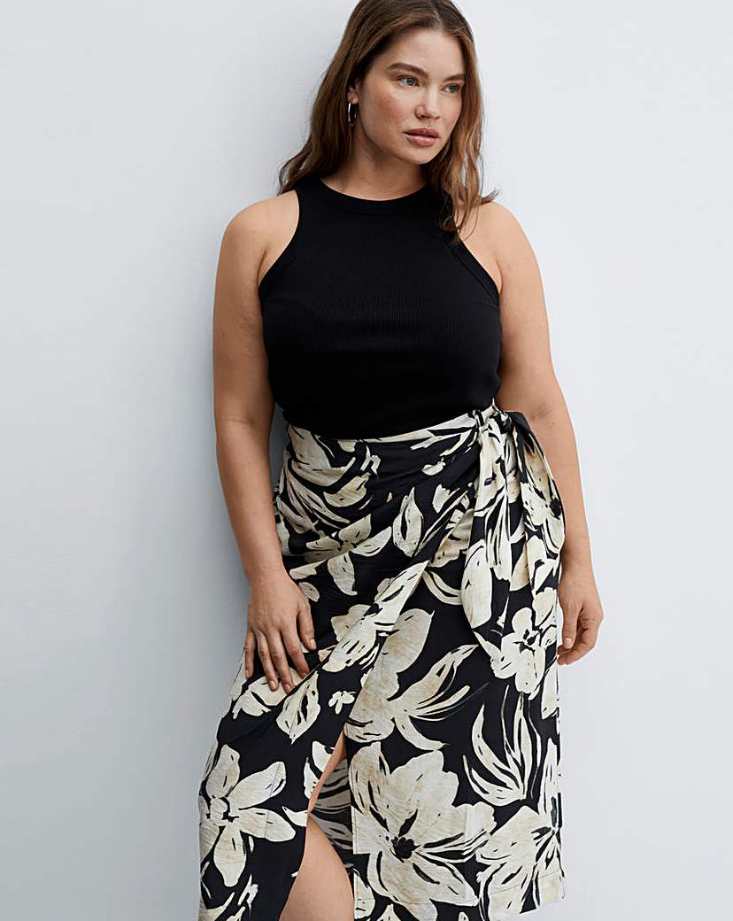 Mango Pareo Floral Wrap Midi Skirt