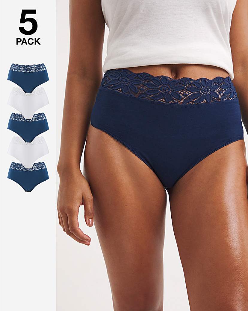 5 Pack Navy Lace Top Full Fit Briefs