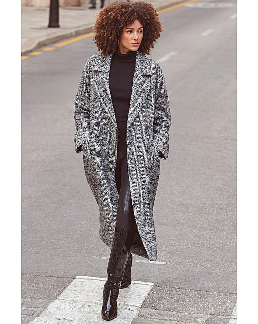 New In - Sosandar Herringbone Mixed Wool Coat