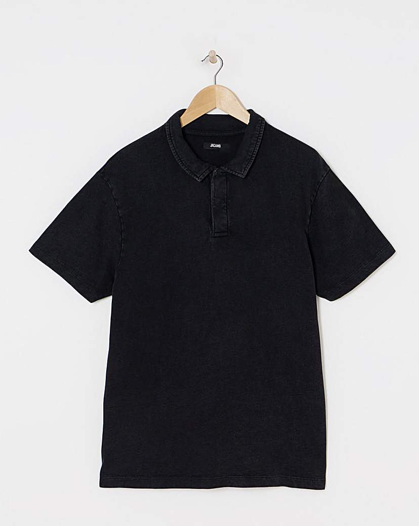 Garment Washed Relaxed Fit Loopback Polo Black …