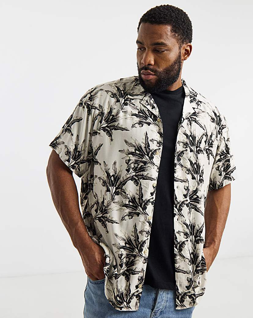 Jack & Jones Cream/Black Jeff Printed Resort Shirt - 4XL(59)