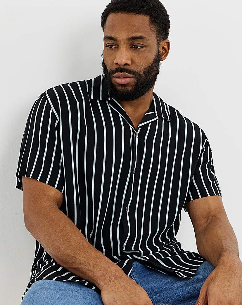 Jack & Jones Black/White Jeff Stripe Resort Shirt - 4XL(59)