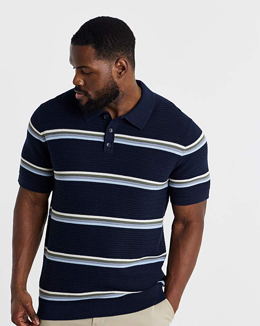 Jack Jones Maine Knitted Stripe Polo Navy …