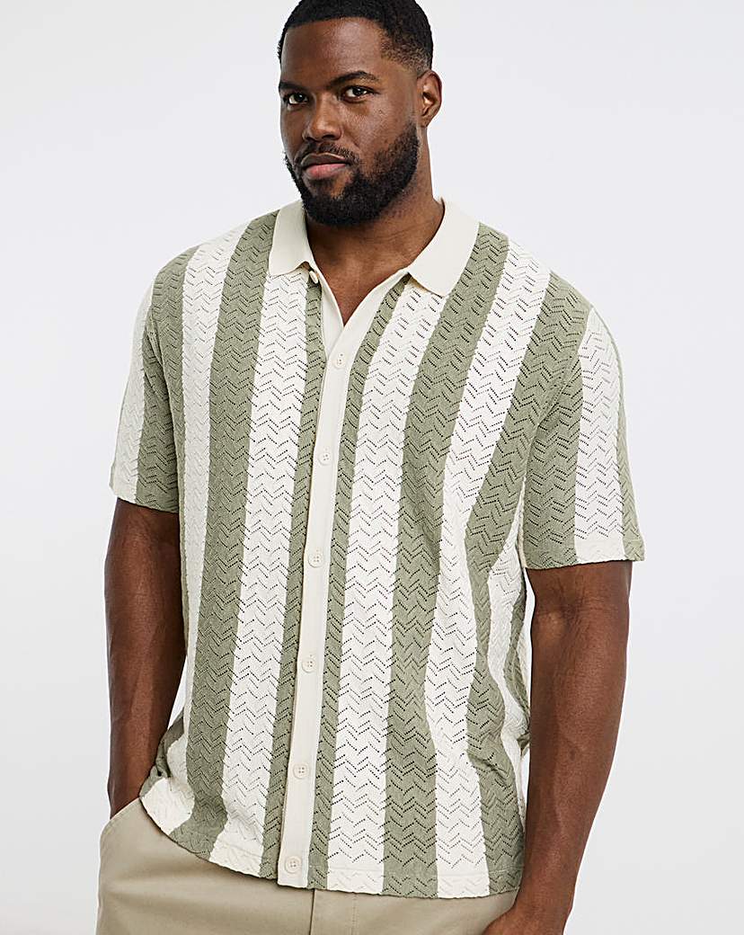 Jack Jones Tyler Stripe Knitted Polo CreamGreen …