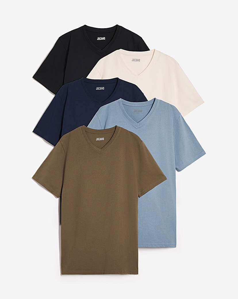 5 Pack Pure Cotton V Neck T-Shirts Long