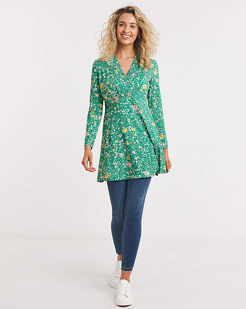 Joe Browns GREEN/MULTICOLOUR Green Multicolour Button Detail Jersey Tunic Size 14 - JD Williams