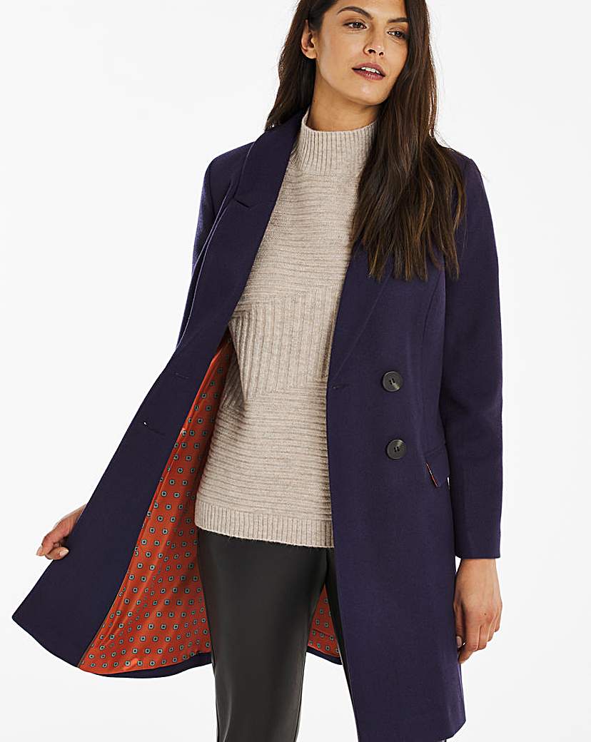 Navy Double Breasted Wool Coat