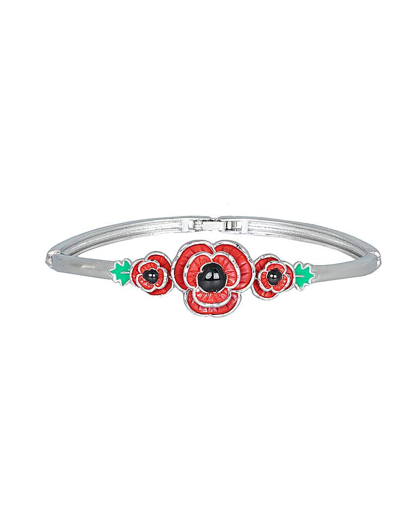 Rhodium plated enamel Poppy bangle - Gift For Her