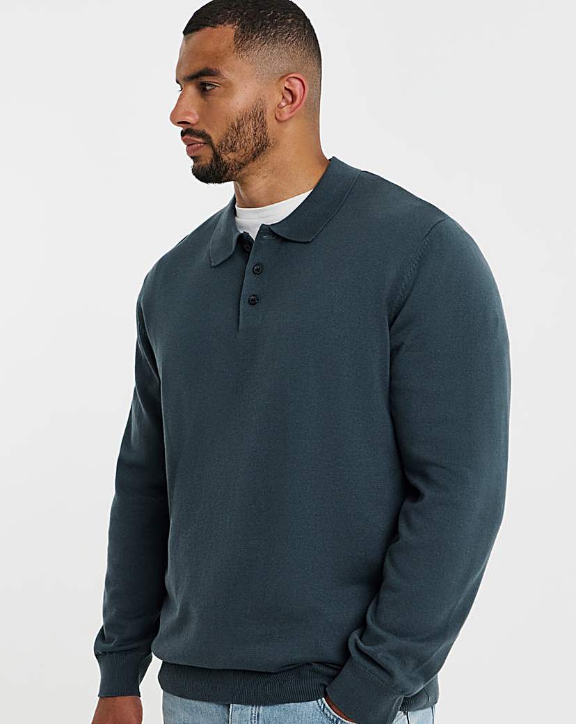 Jack & Jones Polo Neck Knit Jumper - Grey Blue