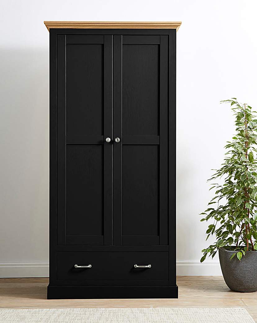 Julipa Ashford 2 Door 1 Drawer Wardrobe - Black/Oak