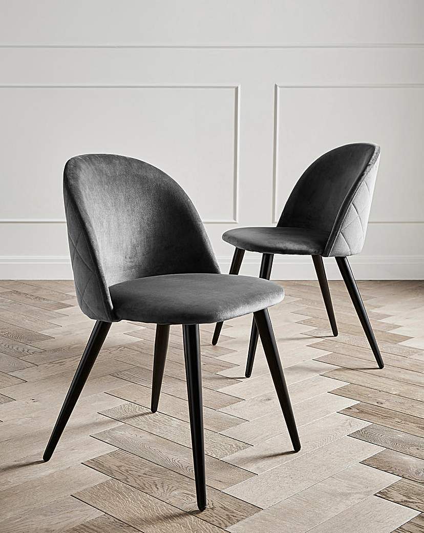 Klara Velvet Pair of Dining Chairs - Charcoal/Black Leg