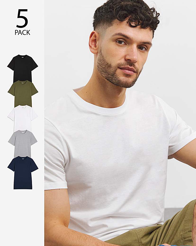 5 Pack Pure Cotton Crew Neck T-Shirts