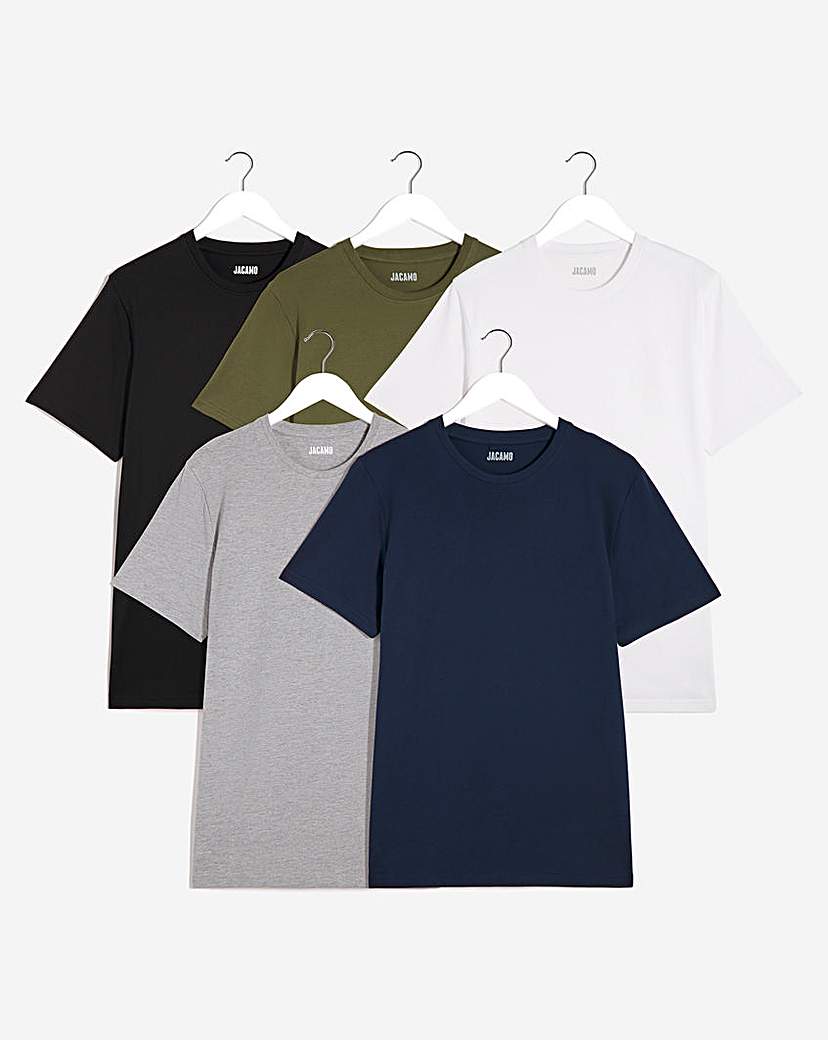 5 Pk Pure Cotton Crew Neck T-Shirts Long