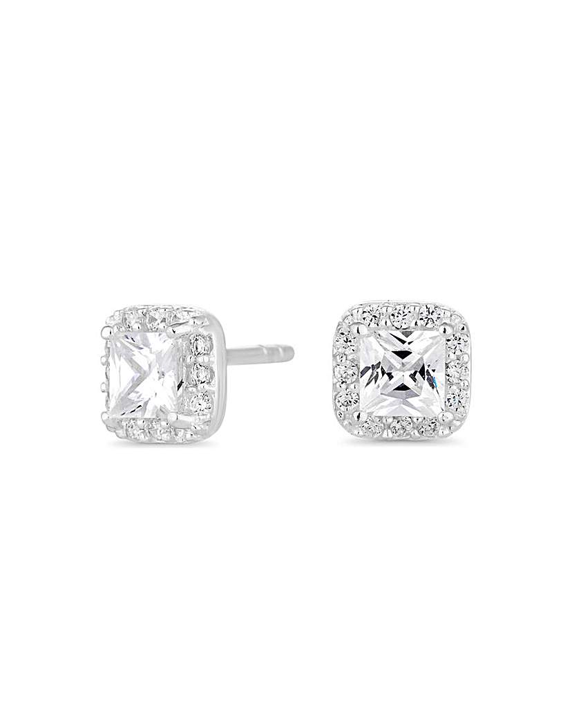 Simply Silver Square Halo Stud Earrings