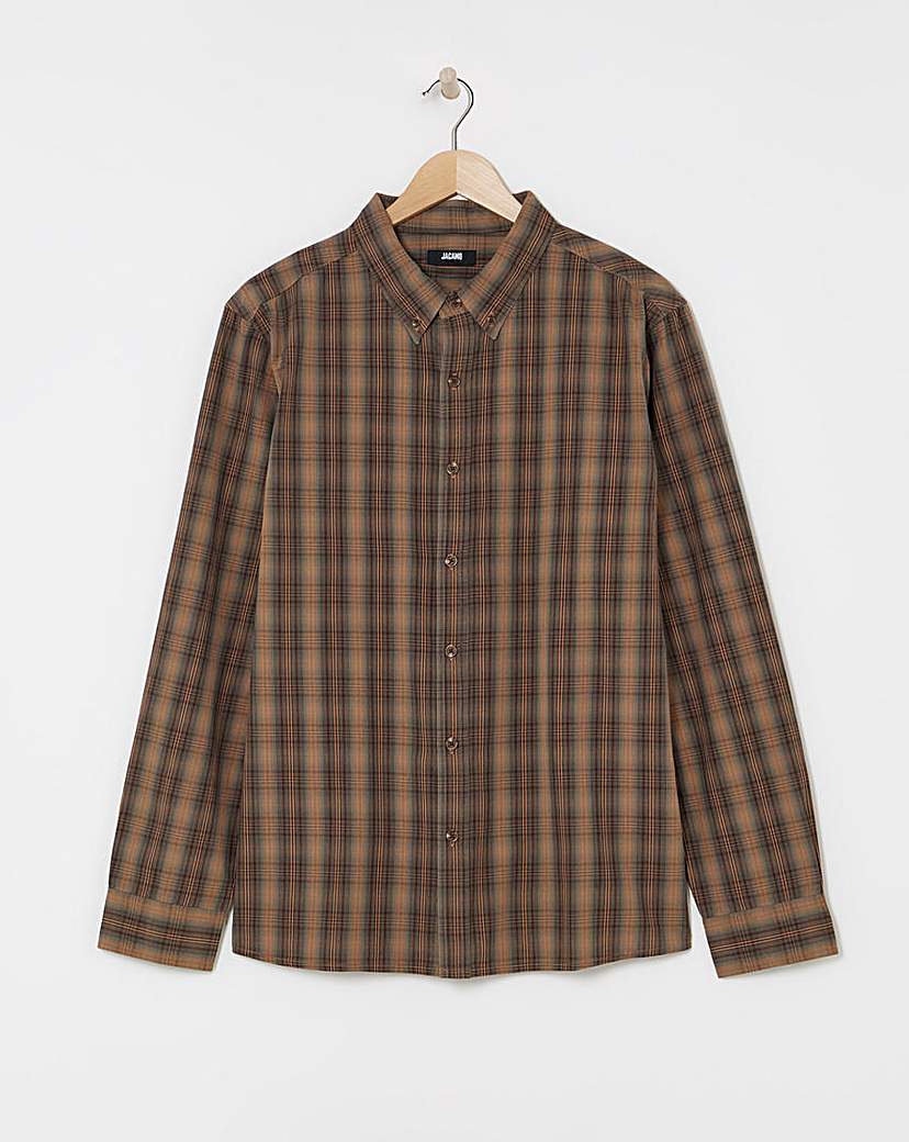 Long Sleeve Button Checked Shirt Brown Check …