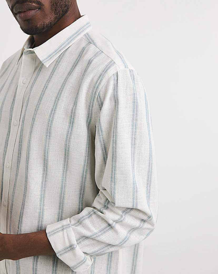 Long Sleeve Linen Blend Stripe Shirt