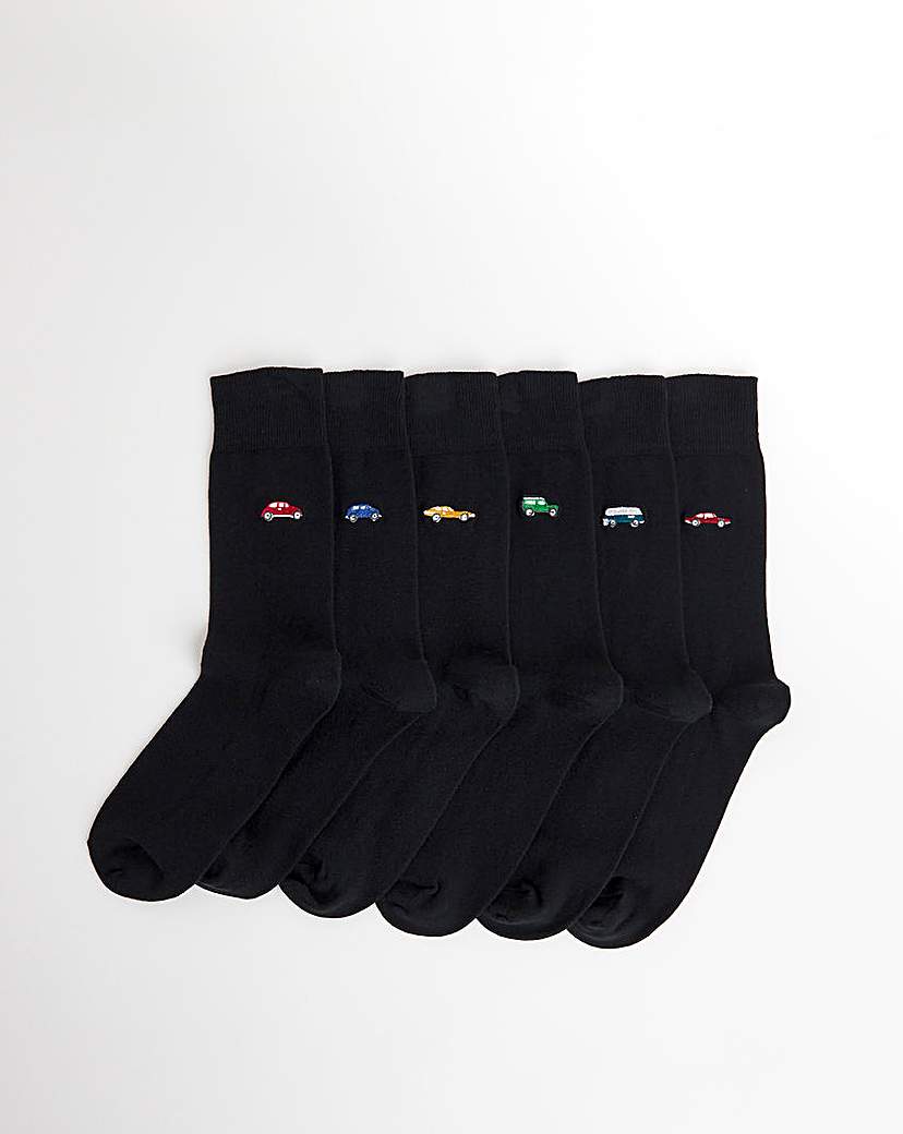 6 Pack Car embroidered Socks