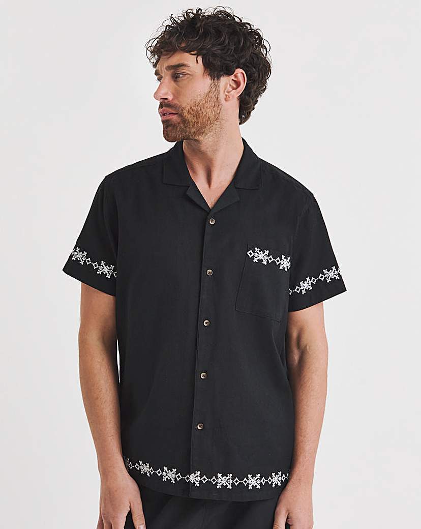 New In - Folio Embroidered Linen Mix Shirt