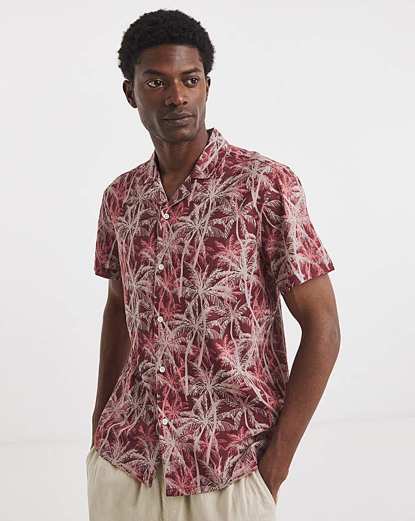 New In - Palm Print Revere Collar Shirt