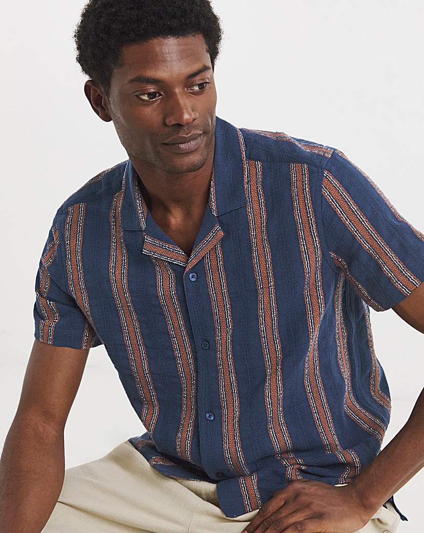 New In - Pointelle Revere Collar Striped Shirt